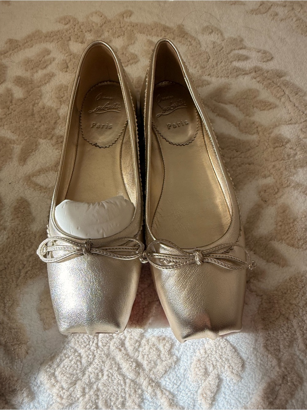 Christian Louboutin Metallic Gold Square-Toe Ballet Flats